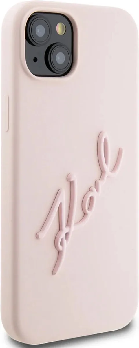 Karl Lagerfeld iPhone 15/14 Plus Hoesje - Roze Script Logo