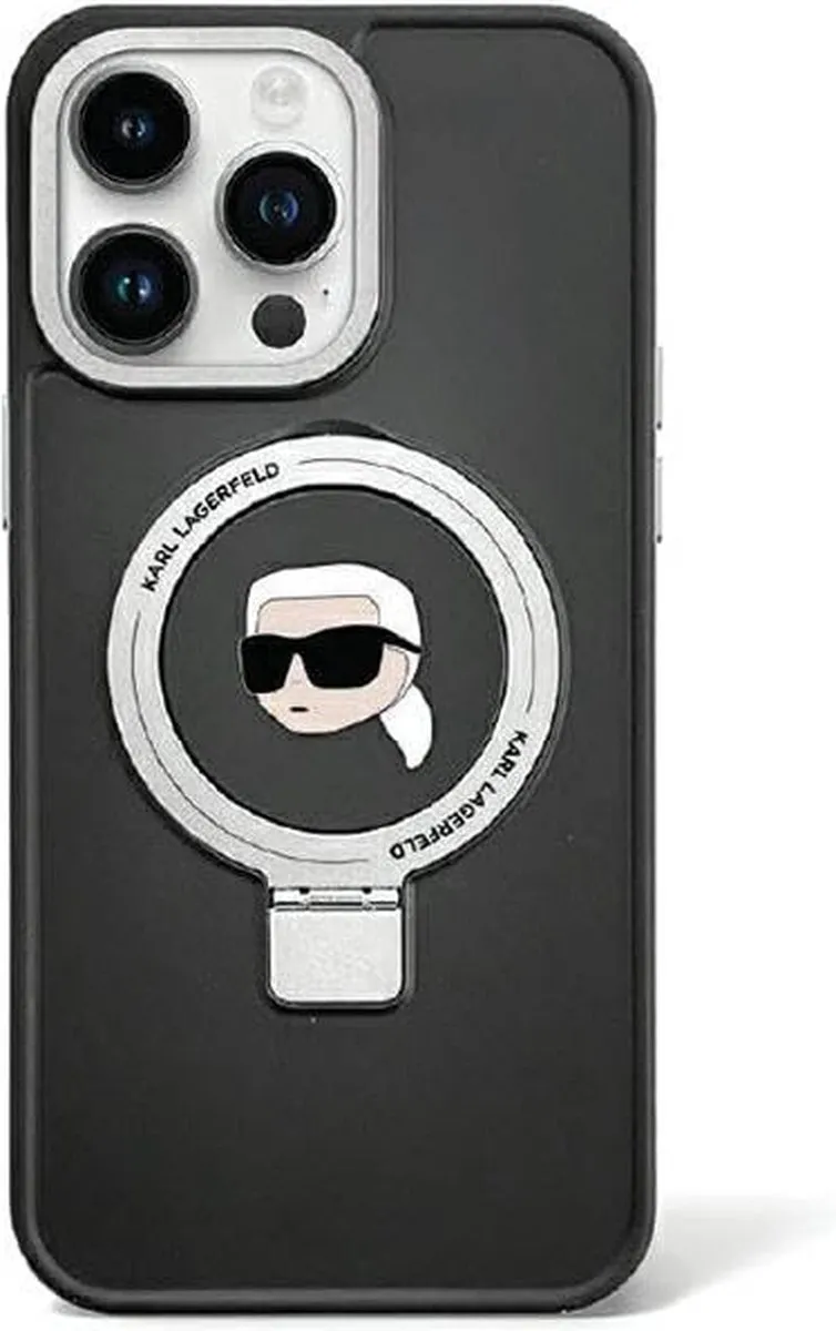 Karl Lagerfeld Ring Stand Head MagSafe Hoesje iPhone 15 Pro Max - Zwart