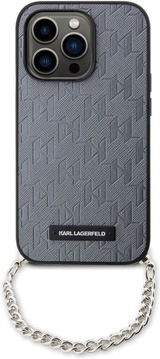 Karl Lagerfeld Saffiano Monogram Hoes iPhone 14 Pro Max - Grijs