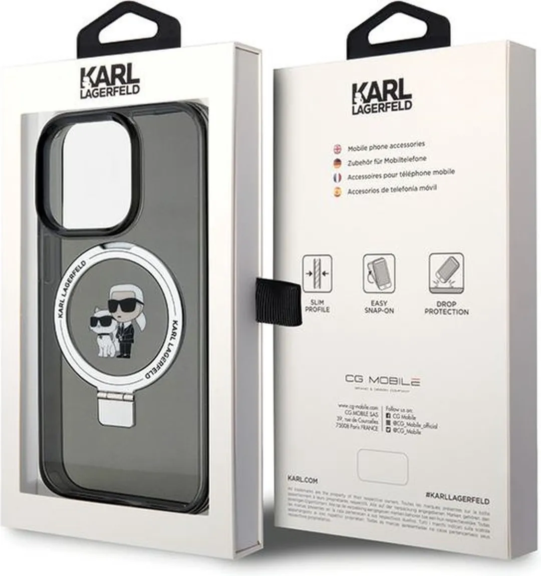 Karl Lagerfeld Ring Stand Karl & Choupette Hard Case Back Cover KLHMP15XHMRSKCK - Zwart - afbeelding 6 van 6
