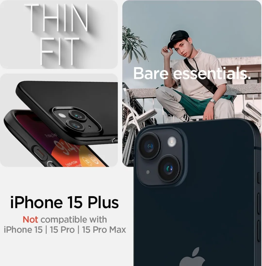 Spigen Apple iPhone 15 Plus Thin Fit Hoesje - Zwart