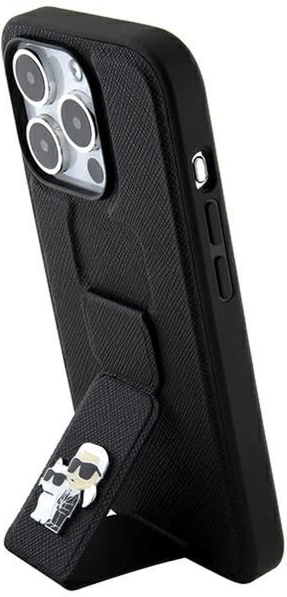 Karl Lagerfeld Gripstand Saffiano Karl&Choupette Hoesje iPhone 13 - Zwart