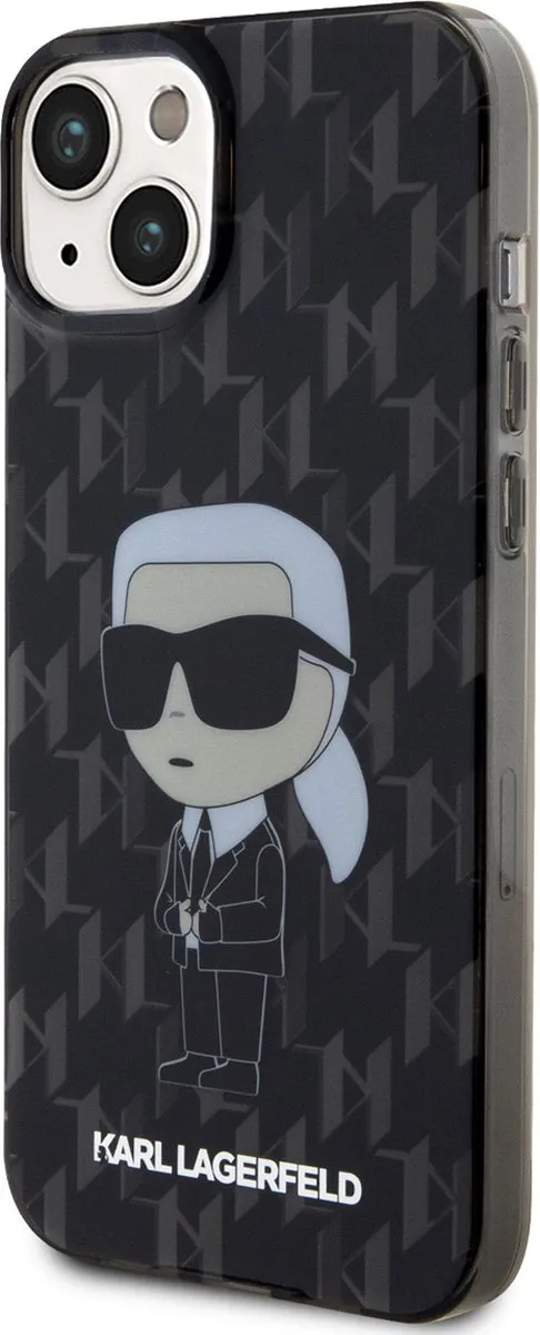Karl Lagerfeld iPhone 15 Plus Hoesje - Ikonik Monogram Zwart