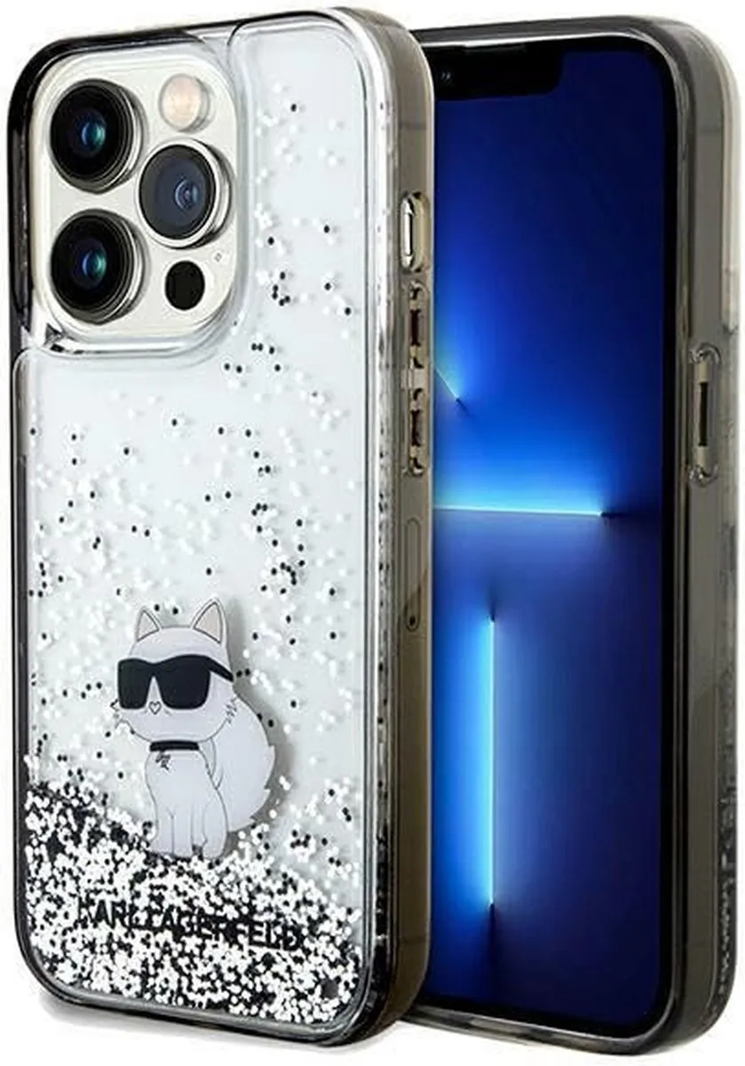 Karl Lagerfeld Liquid Glitter Choupette Hoesje iPhone 14 Pro Max - Transparant