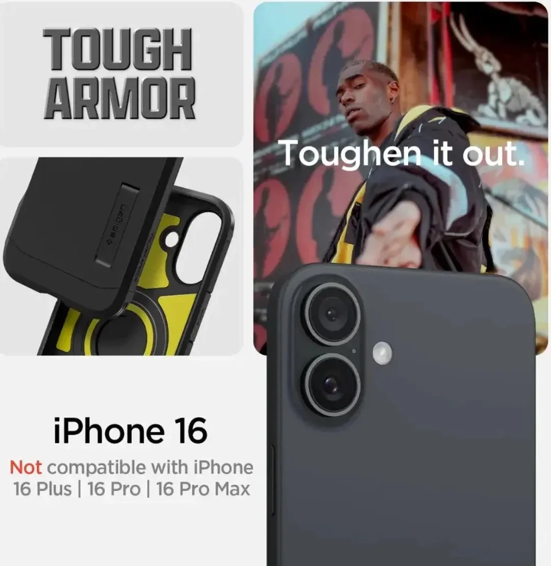 Spigen Tough Armor Back Cover iPhone 16 - Zwart