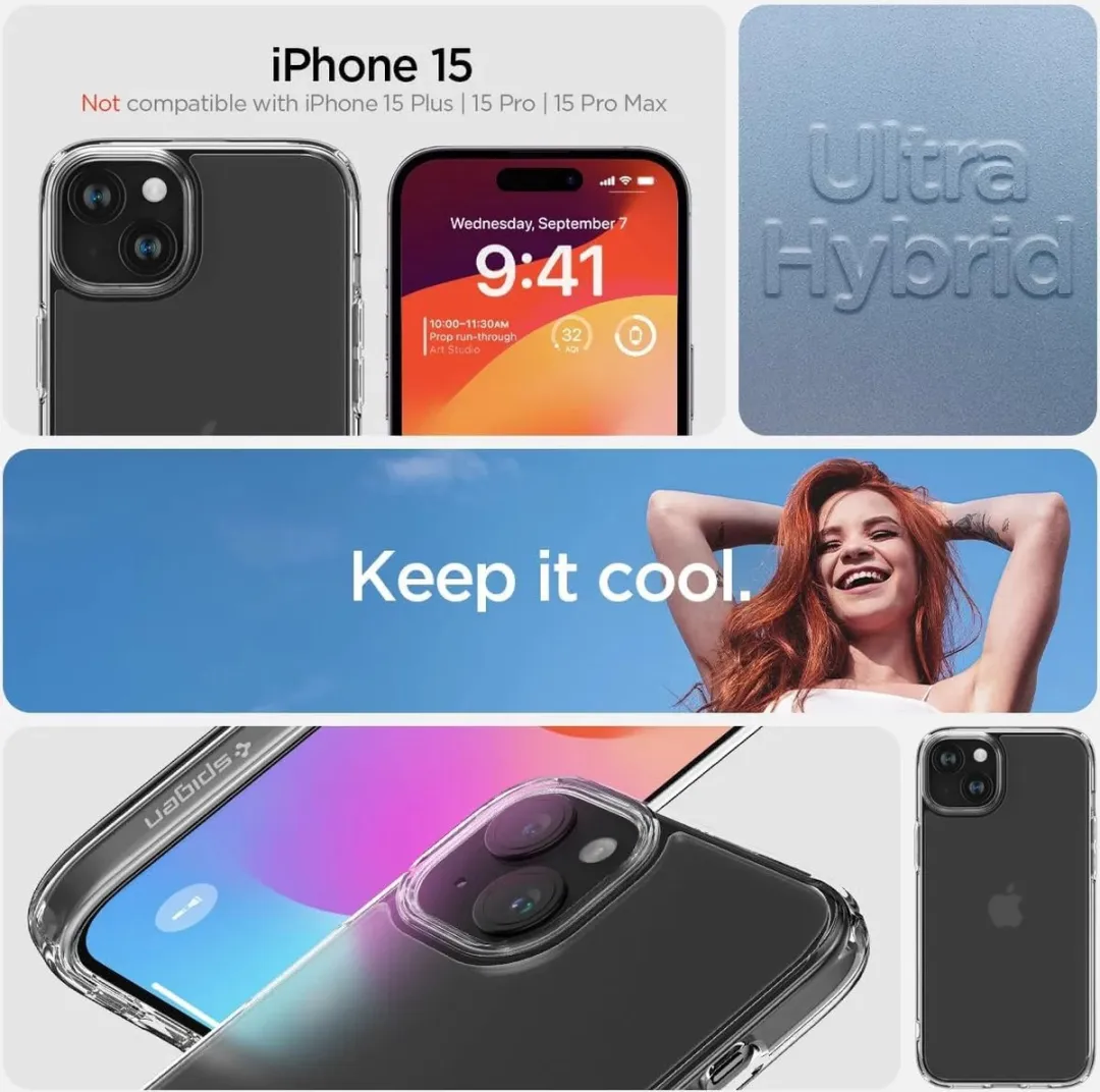 Spigen iPhone 15 Ultra Hybrid Back Cover - Zwart Transparant