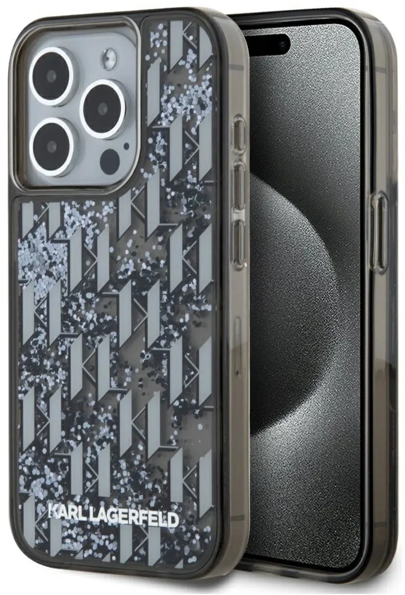 Karl Lagerfeld Hoesje iPhone 15 Pro Monogram Liquide Glitter