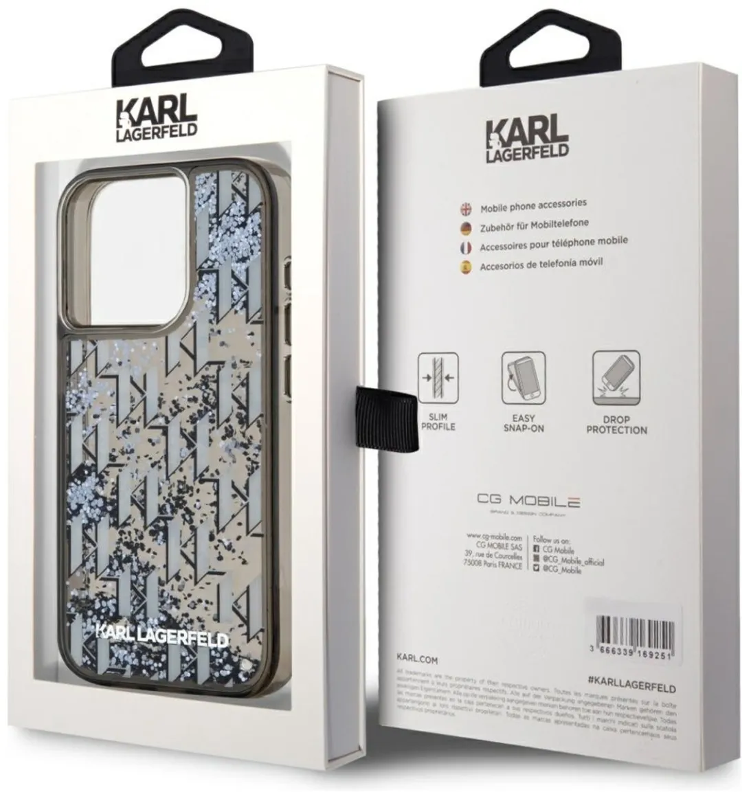 Karl Lagerfeld Hoesje iPhone 15 Pro Monogram Liquide Glitter - Transparent