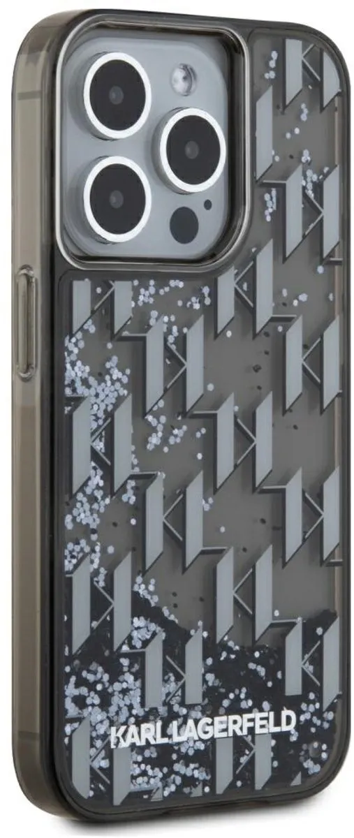 Karl Lagerfeld Hoesje iPhone 15 Pro Monogram Liquide Glitter - Transparent
