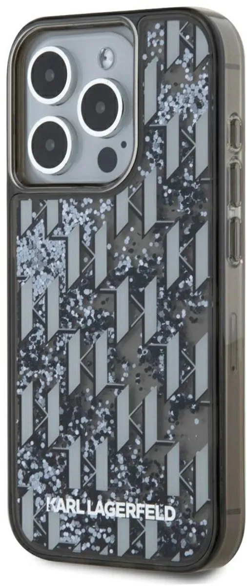 Karl Lagerfeld Hoesje iPhone 15 Pro Monogram Liquide Glitter - Transparent
