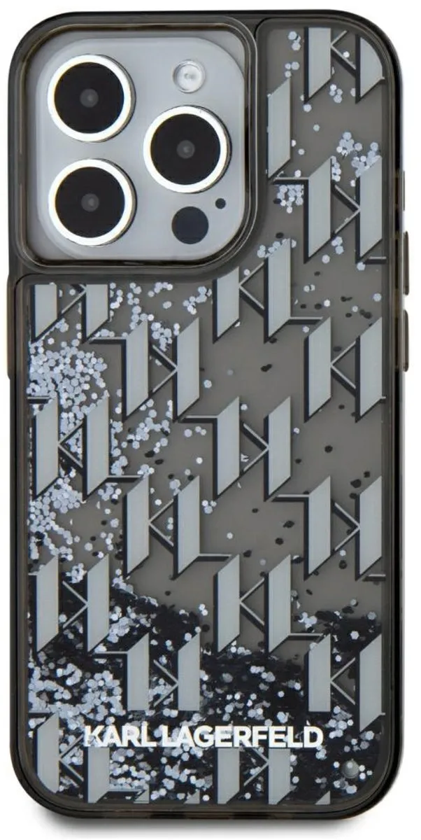 Karl Lagerfeld Hoesje iPhone 15 Pro Monogram Liquide Glitter - Transparent