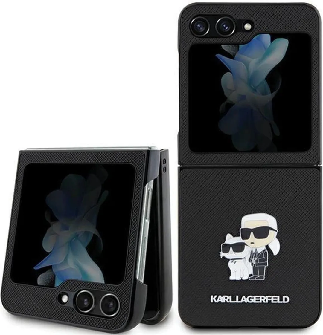 Karl Lagerfeld Saffiano Karl&Choupette Pin Hoesje - Samsung Galaxy Z Flip - 3 Pasjes - Zwart