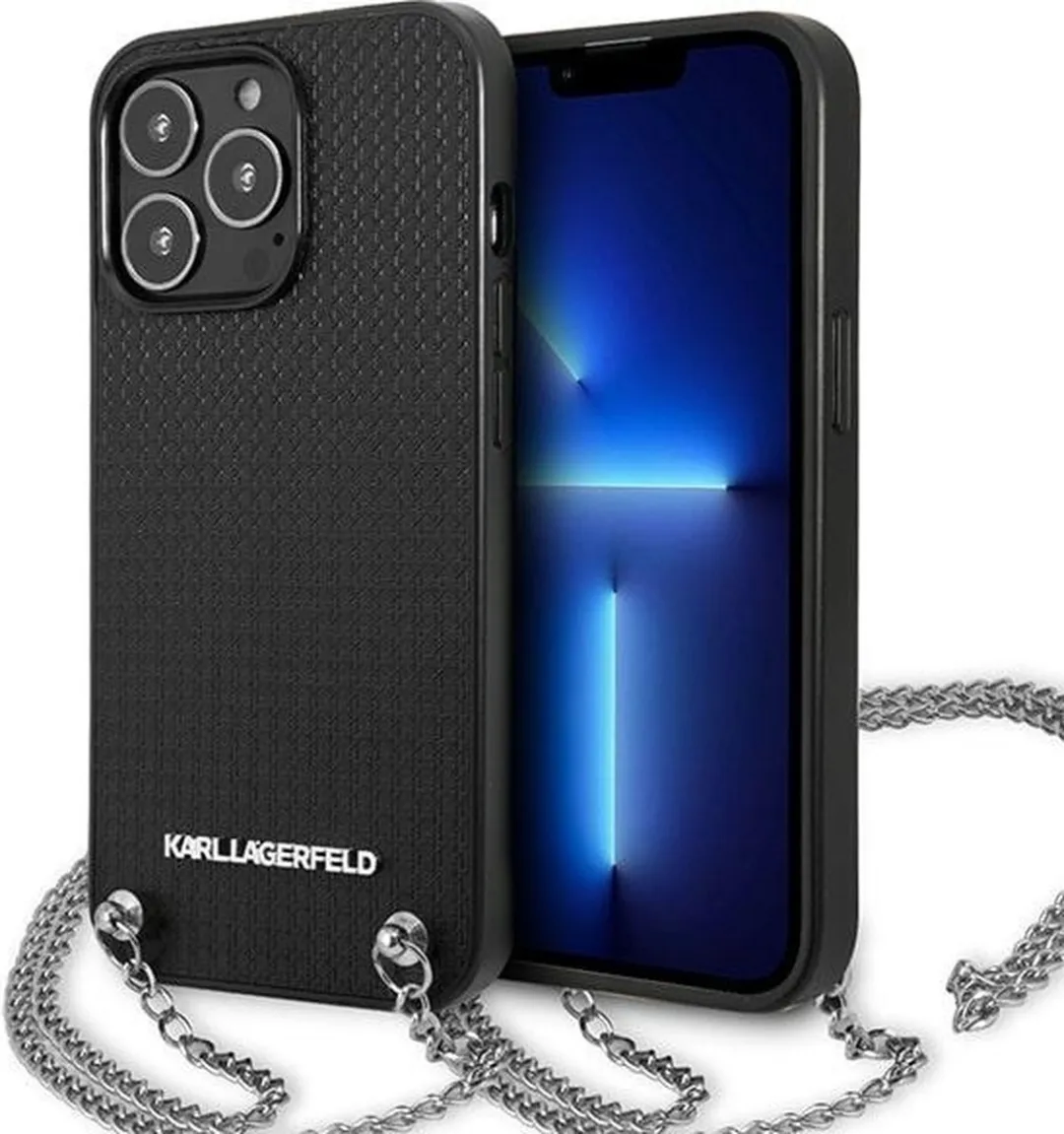 Karl Lagerfeld Textured Back Case met Chain iPhone 13 Pro - Zwart