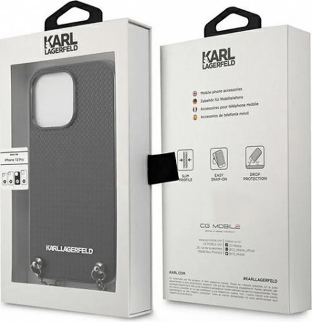 Karl Lagerfeld Textured Back Case met Chain iPhone 13 Pro - Zwart