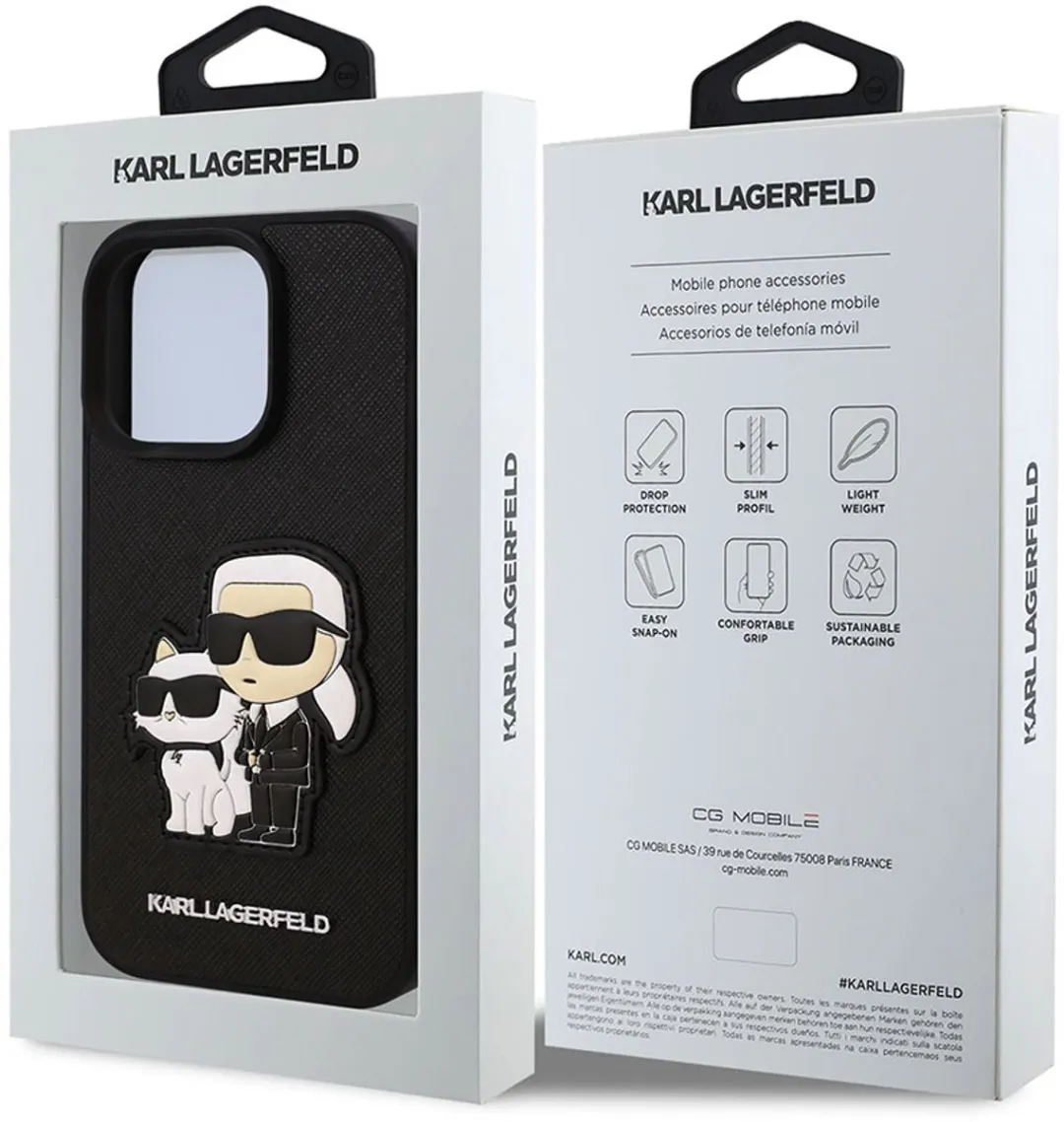 Karl Lagerfeld Beschermhoes iPhone 16 Pro Max Saffiano Zwart KLHCP16XSANKCPK