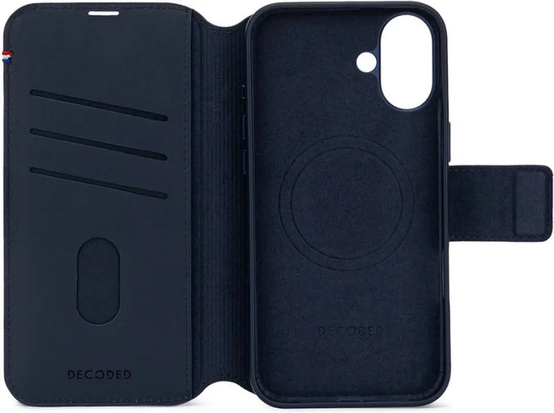 Decoded Leren Wallet Case D24IP1651 - iPhone 16 Plus - 3 Pasjes - Navy Blauw - afbeelding 3 van 5