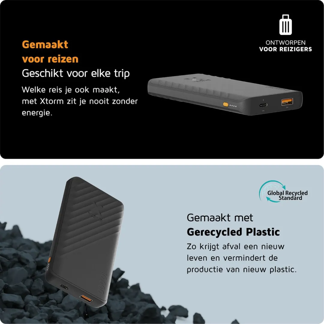 Xtorm Go2 Powerbank XG2101U 10.000mAh - USB-A & USB-C - Zwart