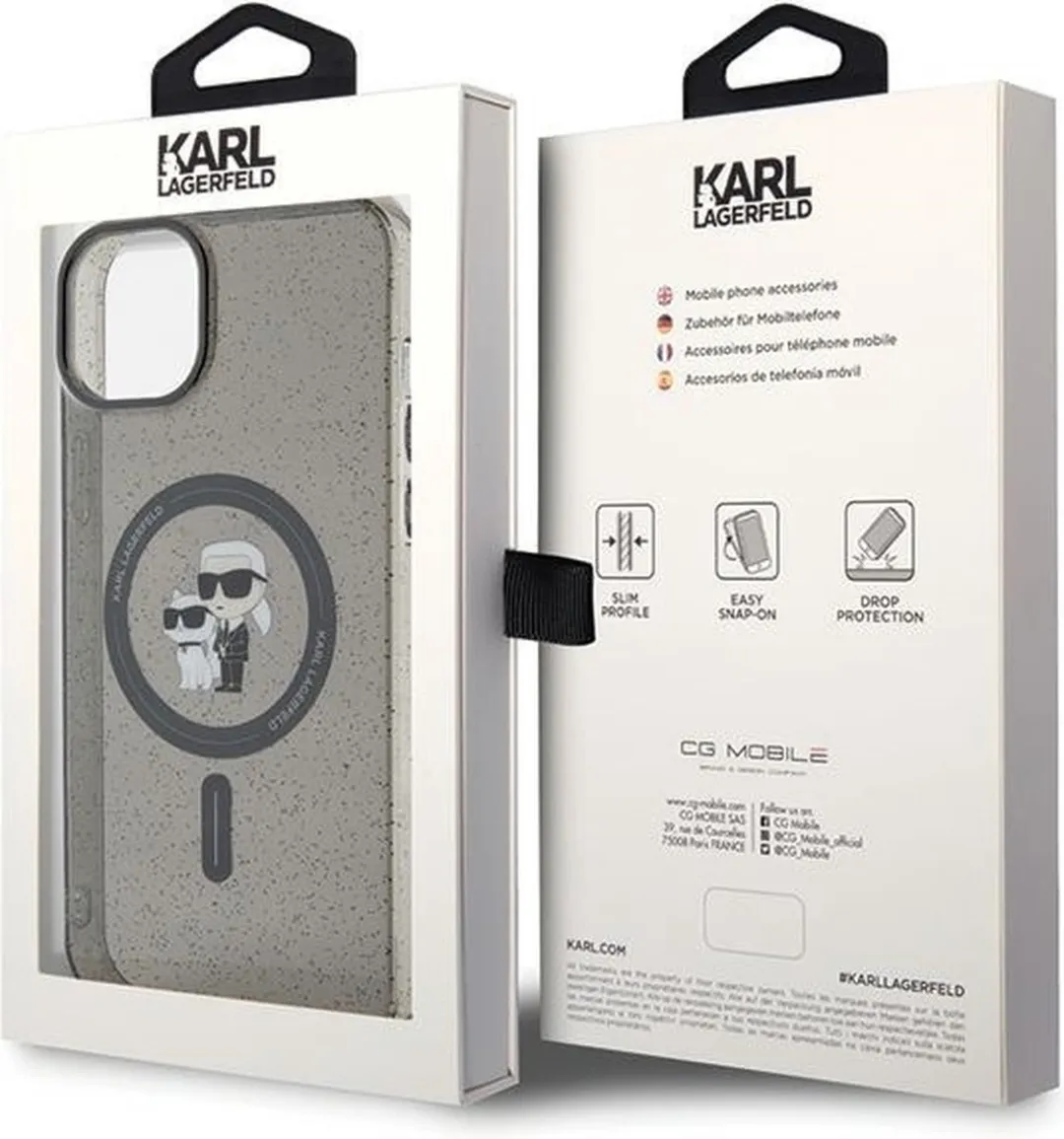 Karl Lagerfeld Karl & Choupette iPhone 15 Hoesje - Glitter - Zwart - afbeelding 6 van 6
