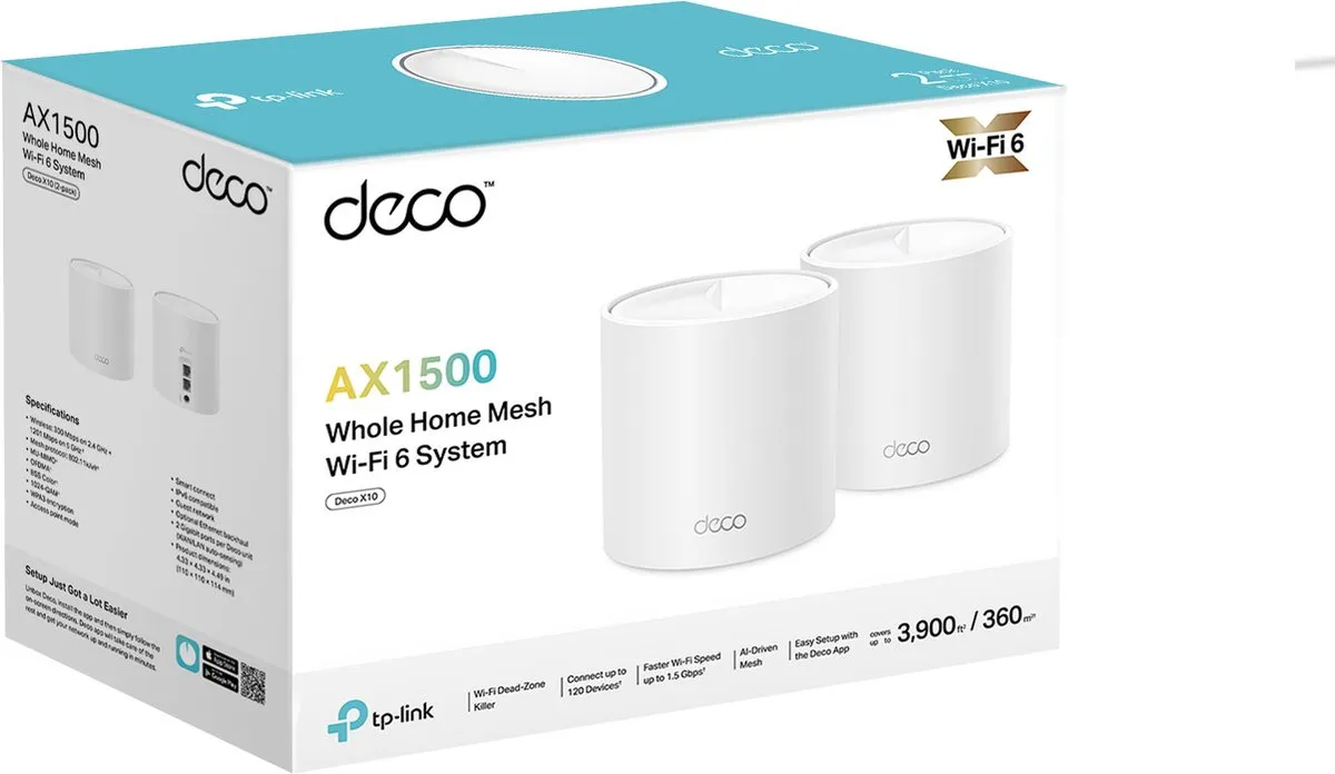 TP-Link Deco X10 Mesh WiFi 6 Systeem - 2 Stuks - Wit - afbeelding 6 van 6
