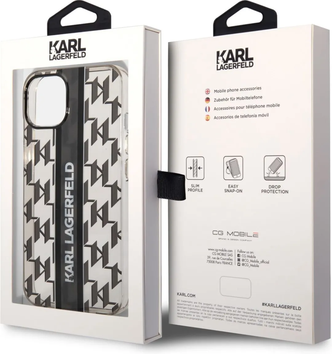 Karl Lagerfeld Monogram Vertical Stripe Hoes iPhone 14 Plus - Zwart