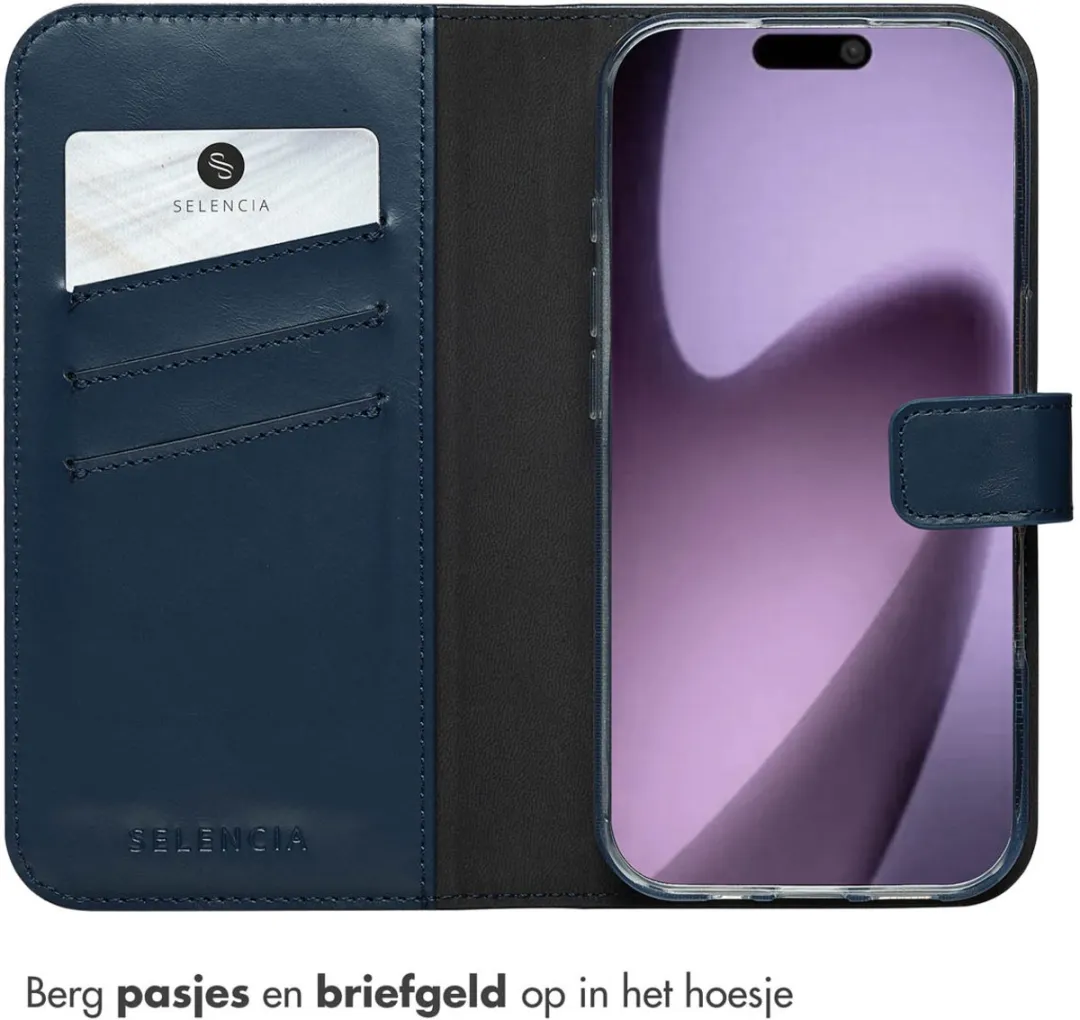 Selencia Hoesje iPhone 17 Bookcase - Echt Leder Blauw