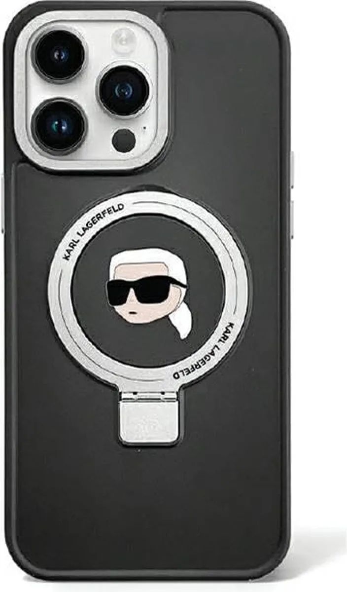 Karl Lagerfeld Ringstandaard Head MagSafe Case iPhone 15/14 Plus - Zwart