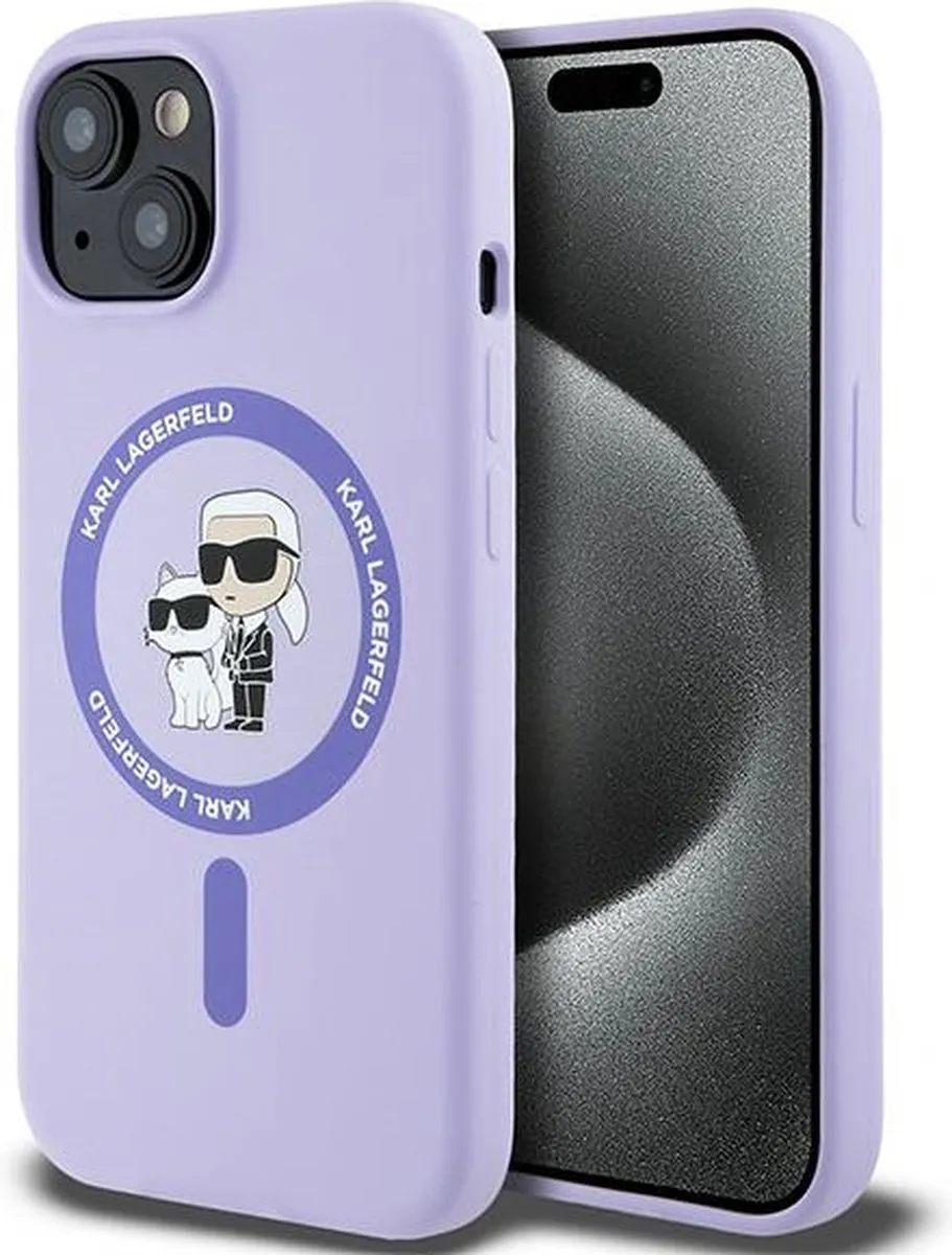 Karl Lagerfeld iPhone 15 Backcover Hoesje KC Head Ring - Paars - 3666339254322