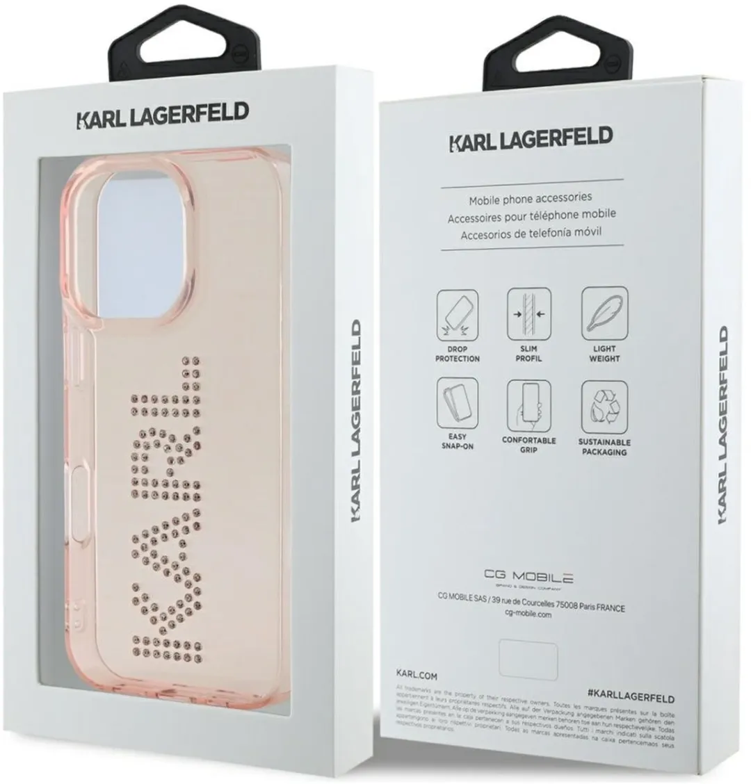 Karl Lagerfeld Hoesje iPhone 16 Pro - Transparent - Strass Logo
