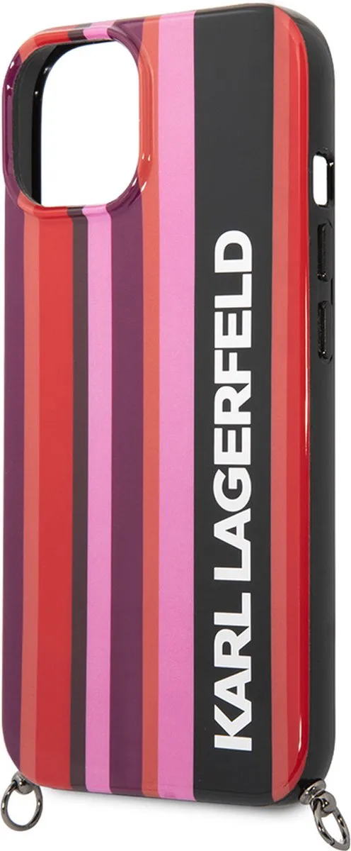 Karl Lagerfeld iPhone 14 Backcase - Strepen Roze - Kunstleer