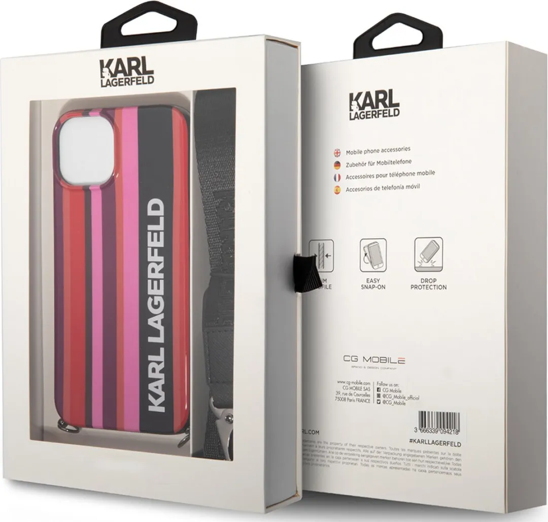 Karl Lagerfeld iPhone 14 Backcase - Strepen Roze - Kunstleer