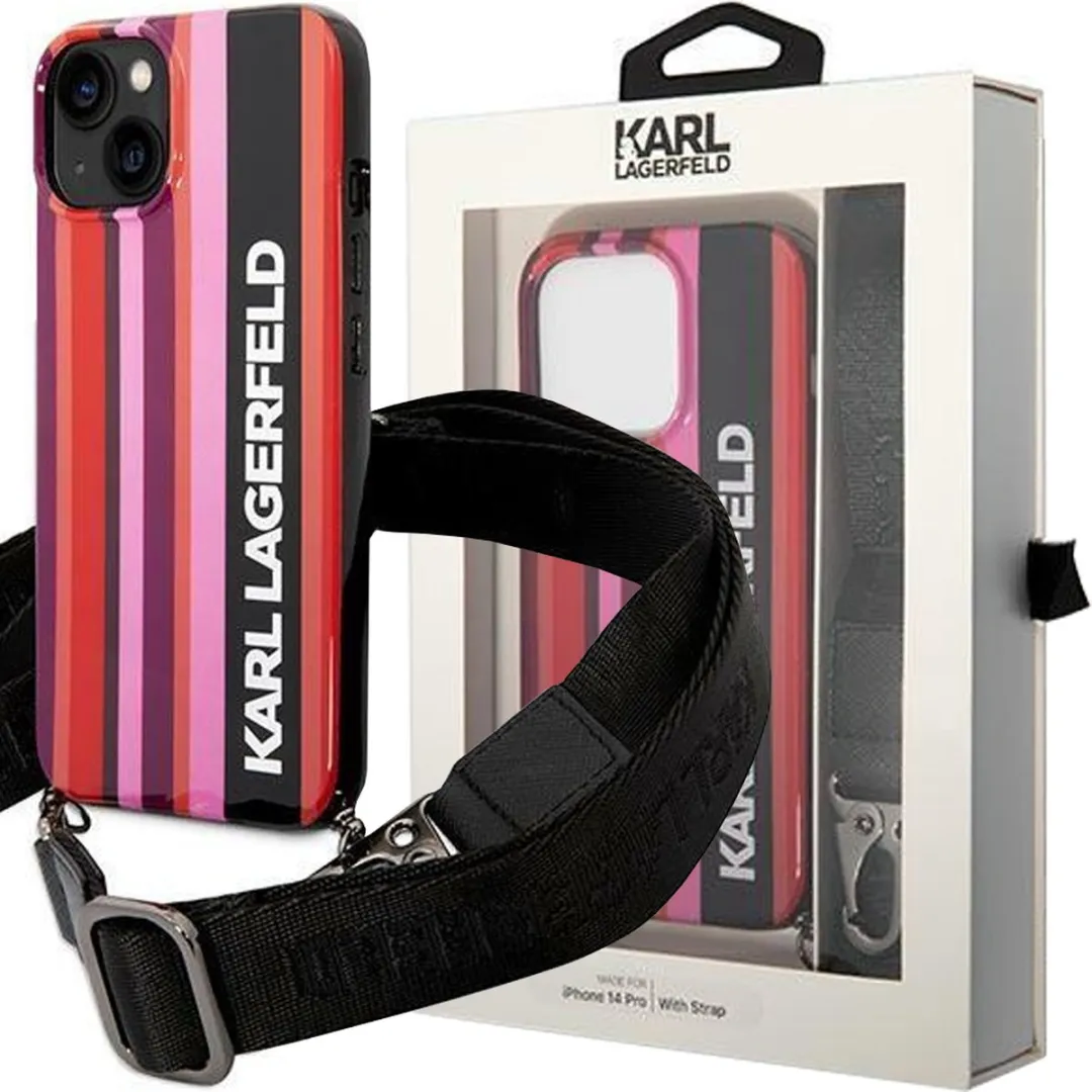Karl Lagerfeld iPhone 14 Backcase - Strepen Roze - Kunstleer