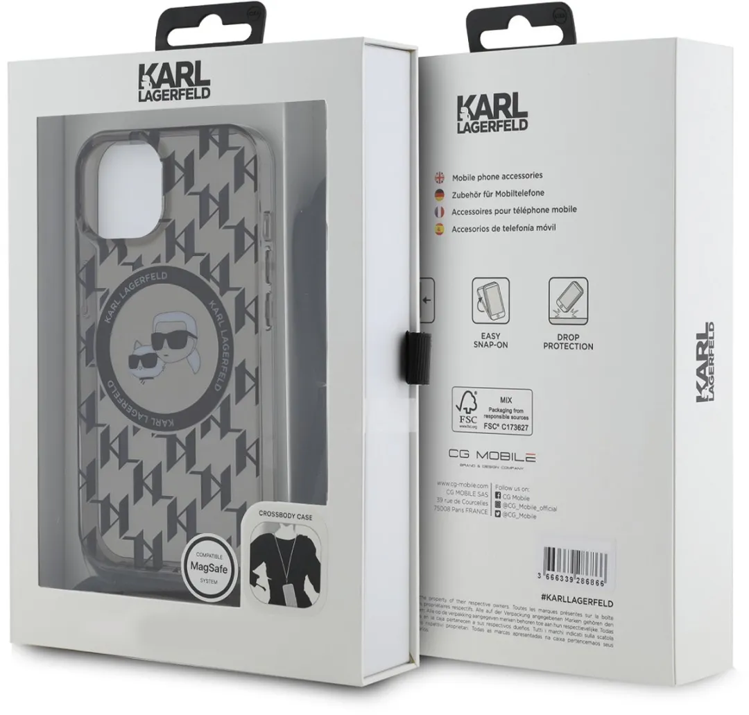 Karl Lagerfeld MagSafe iPhone 15 Hoesje Doorzichtig zwart - KLHMP15SHCKCKLCK