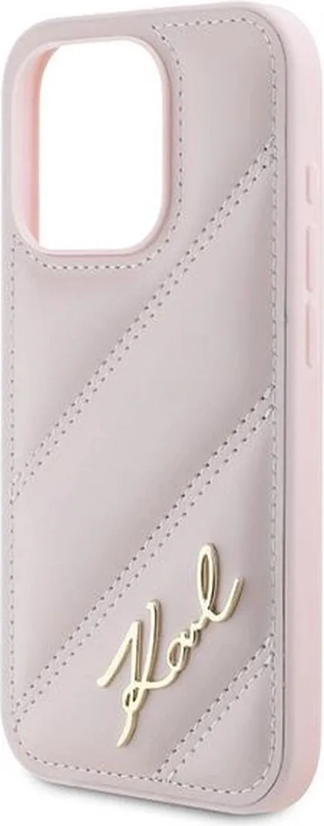 Karl Lagerfeld Diagonal Quilted Script Hoesje iPhone 15 Pro Max - Roze - afbeelding 6 van 6