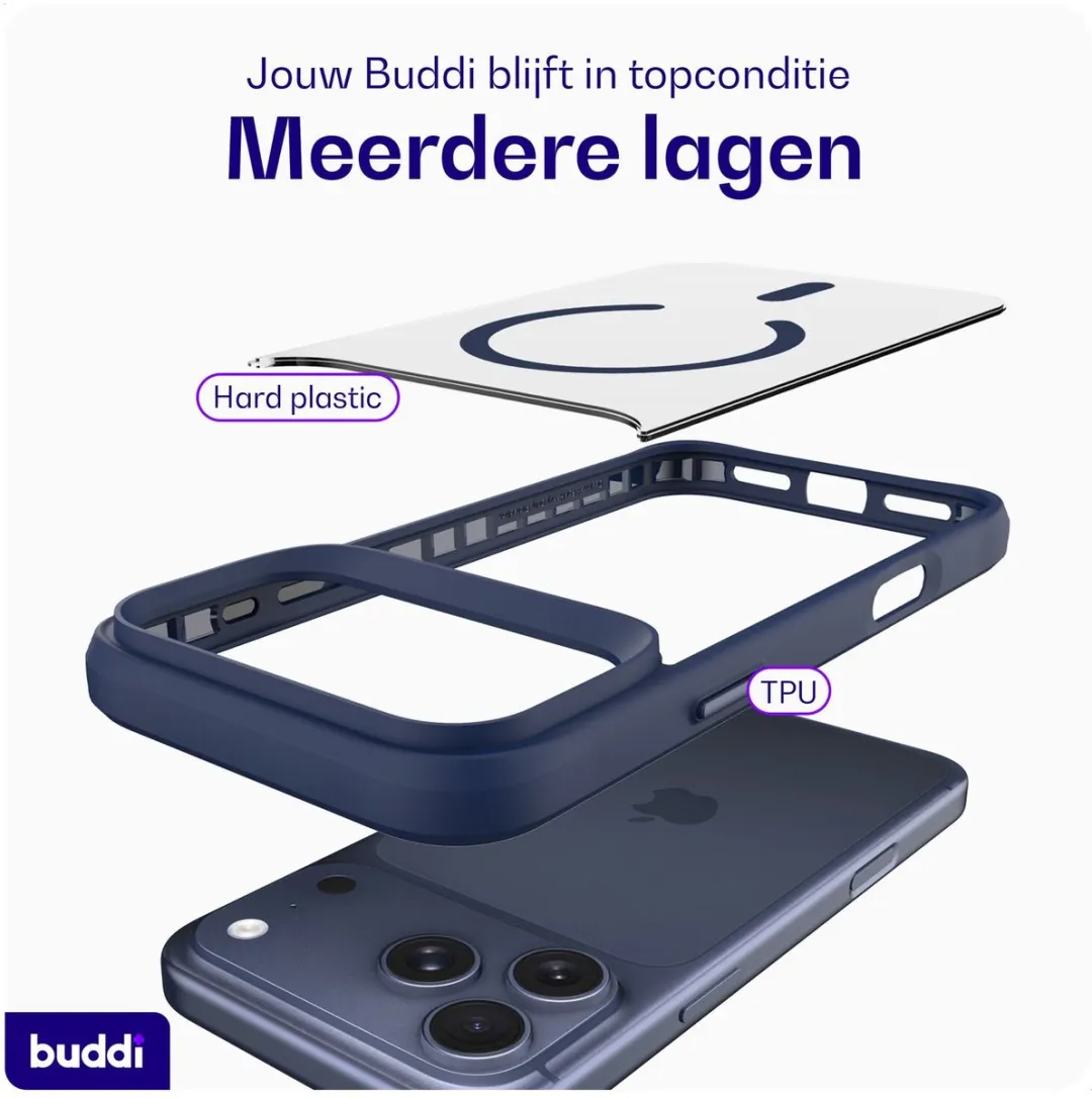 Buddi Hybrid Hoesje iPhone 17 Pro - MagSafe - Matte Blauw
