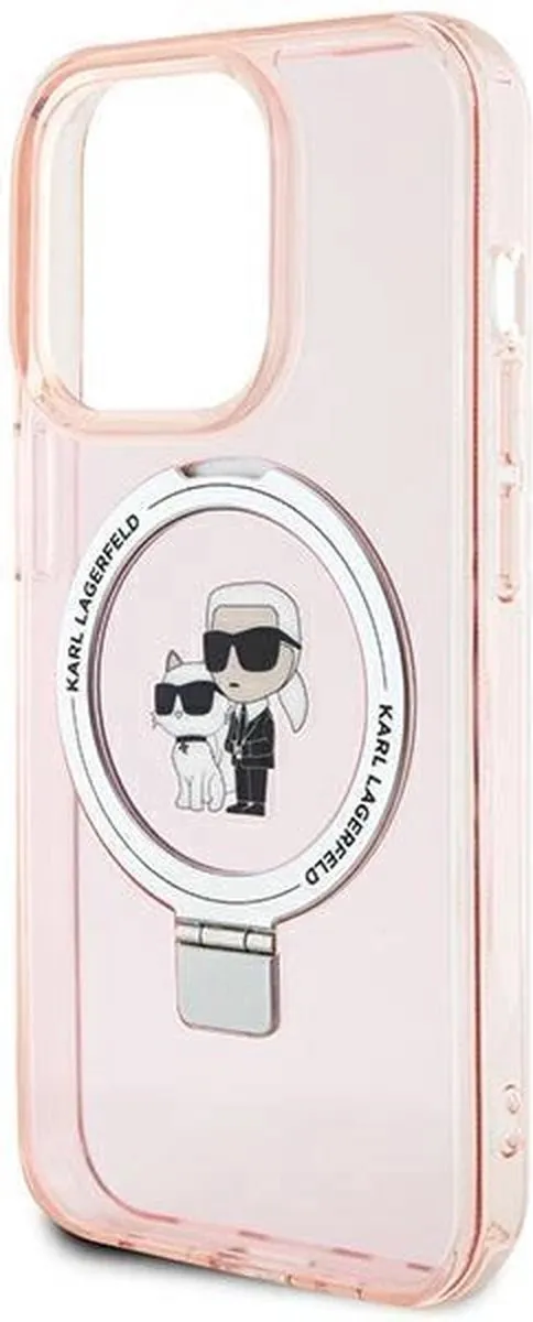 Karl Lagerfeld Ring Stand Karl & Choupette Hard Case Back Cover Roze - iPhone 15 Pro Max