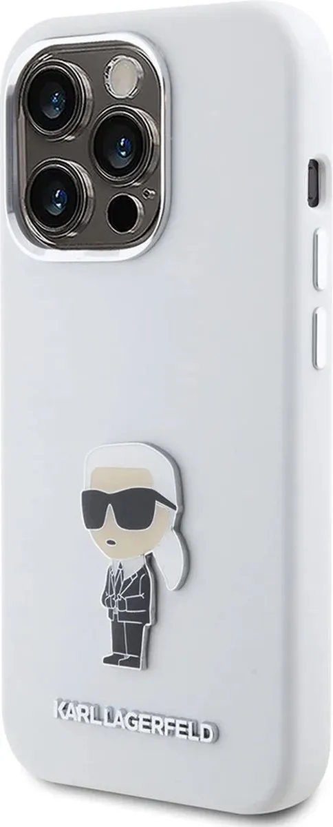Karl Lagerfeld iPhone 15 Pro Backcover Hoesje Ikonik Metal Pin - Wit