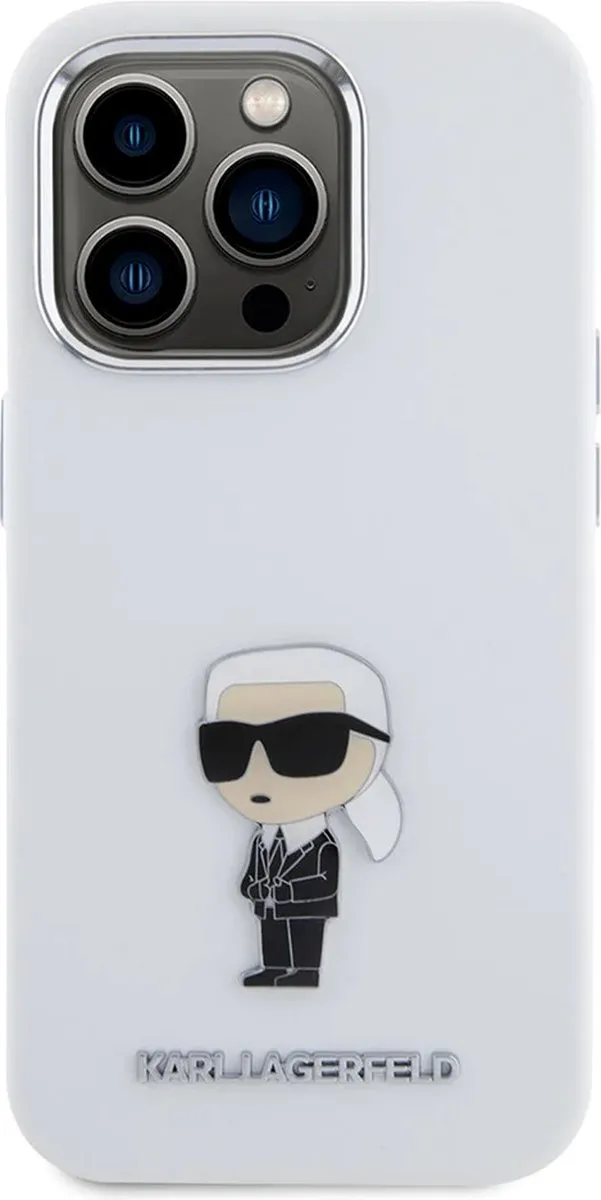 Karl Lagerfeld iPhone 15 Pro Backcover Hoesje Ikonik Metal Pin - Wit