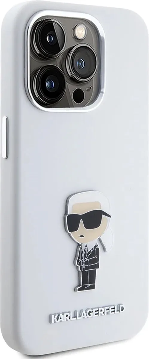 Karl Lagerfeld iPhone 15 Pro Backcover Hoesje Ikonik Metal Pin - Wit