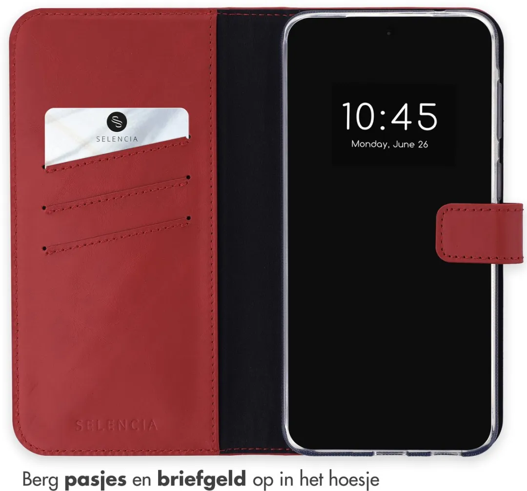 Selencia Hoesje Samsung Galaxy A57 - Rood Lederen Bookcase - 3 Pasjes