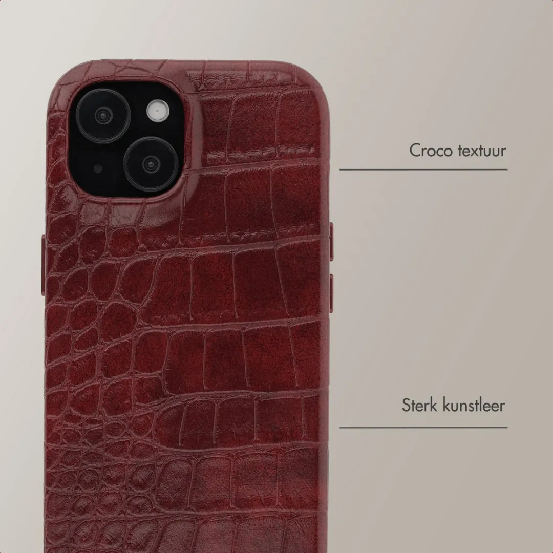 Selencia Hoesje iPhone 15 Croco - Burgundy - MagSafe