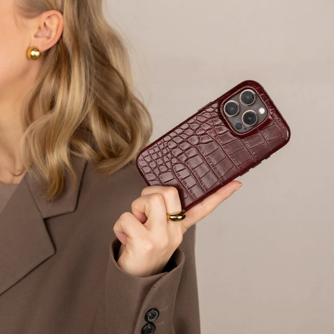 Selencia Hoesje iPhone 15 Croco - Burgundy - MagSafe