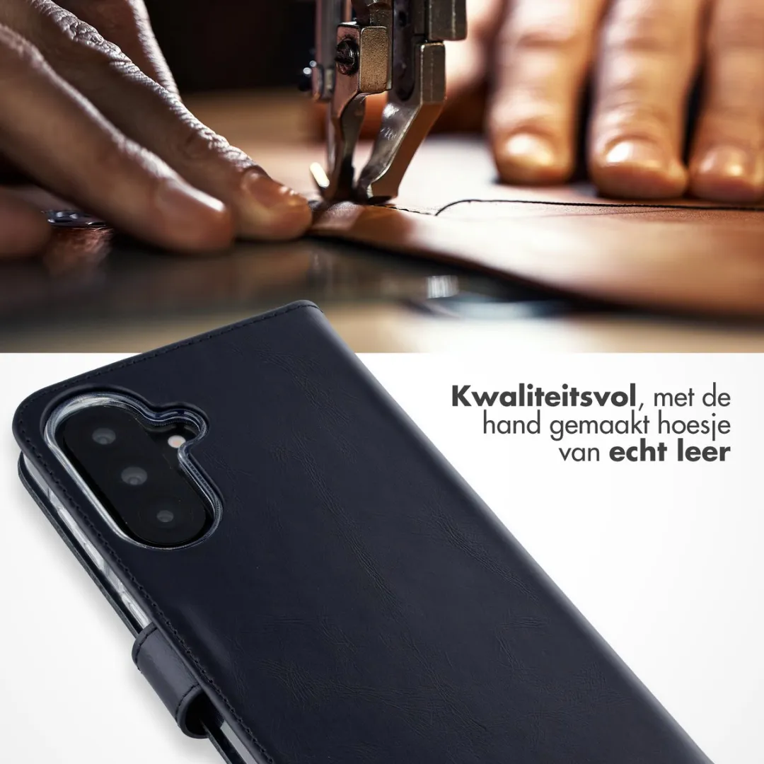 Selencia Hoesje Samsung Galaxy A37 - Echt Lederen Bookcase 3 Stuks - Zwart