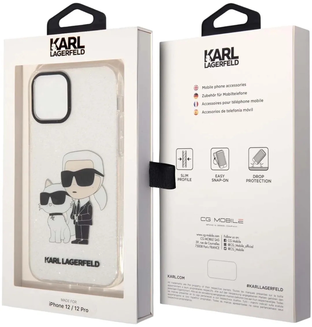 Karl Lagerfeld Hoesje iPhone 12/12 Pro Glitter NFT Patroon - Transparant
