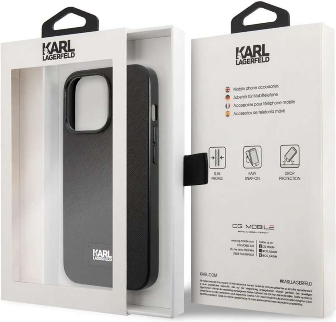 Karl Lagerfeld Saffiano Plaque iPhone 13 Pro Hoes - Zwart