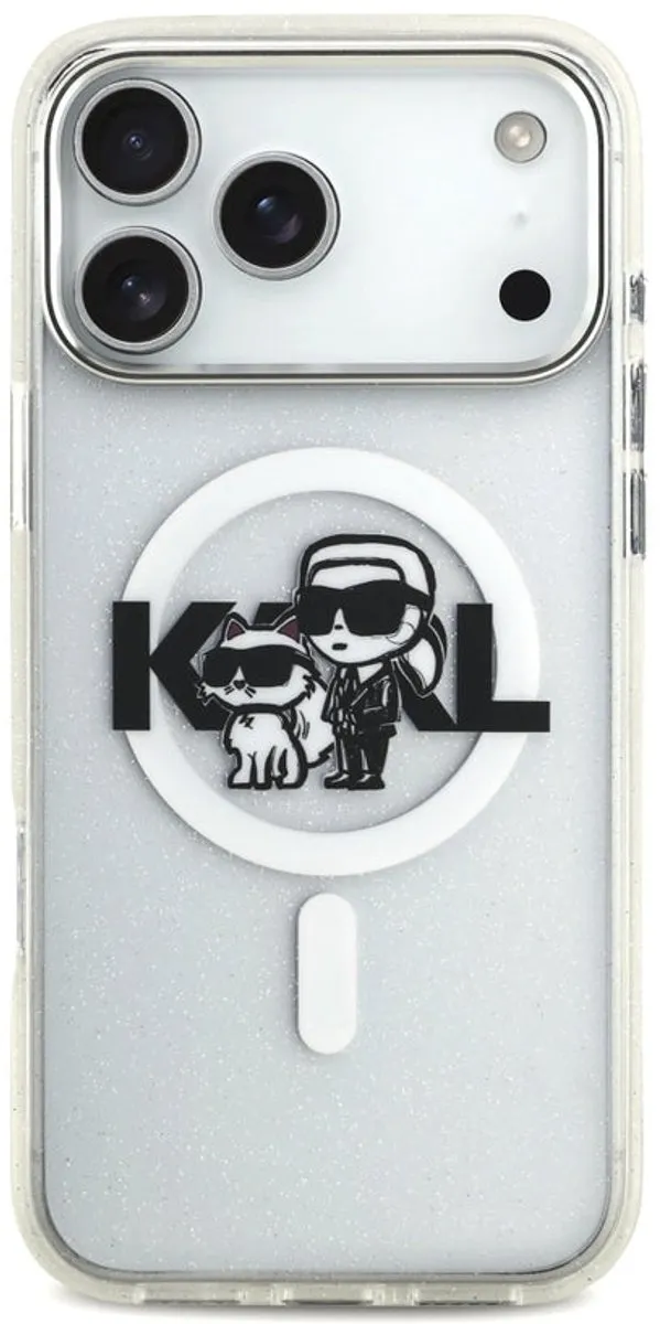 Karl Lagerfeld IML Sketch Logo Glitter MagSafe Hoesje - iPhone 17 Pro Max - Wit