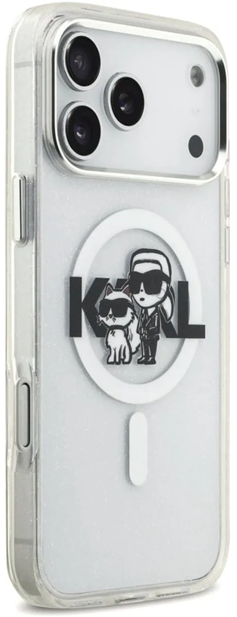 Karl Lagerfeld IML Sketch Logo Glitter MagSafe Hoesje - iPhone 17 Pro Max - Wit