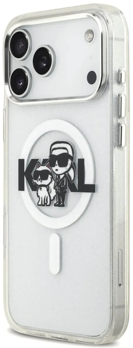 Karl Lagerfeld IML Sketch Logo Glitter MagSafe Hoesje - iPhone 17 Pro Max - Wit