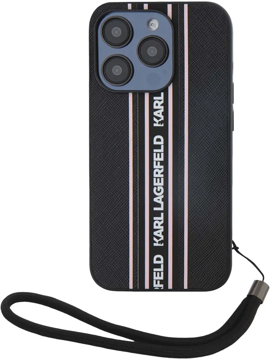 Karl Lagerfeld Hoesje iPhone 15 Pro Max Saffiano Athleisure - Zwart KLHCP15XPAMSCNSP