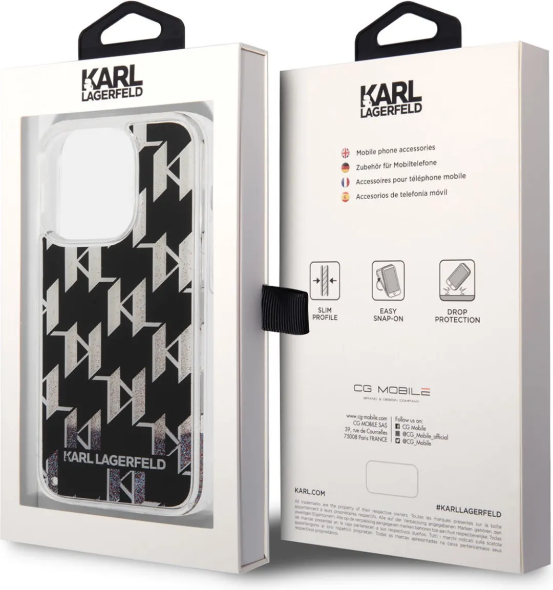 Karl Lagerfeld Liquid Glitter Monogram iPhone 14 Pro Hoes - Zwart