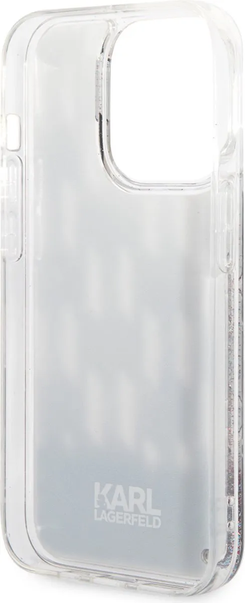 Karl Lagerfeld Liquid Glitter Monogram iPhone 14 Pro Hoes - Zwart